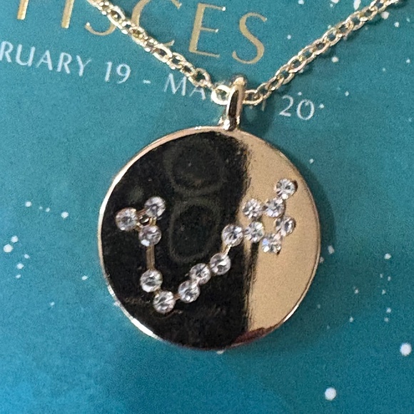 Star Sign Pendant Necklace, Teal, Pisces Design - Picture 7 of 8